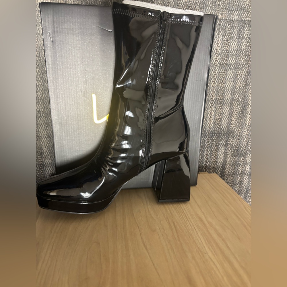 Lulu's Shiny Black Heeled Boots - Picture 2 of 3